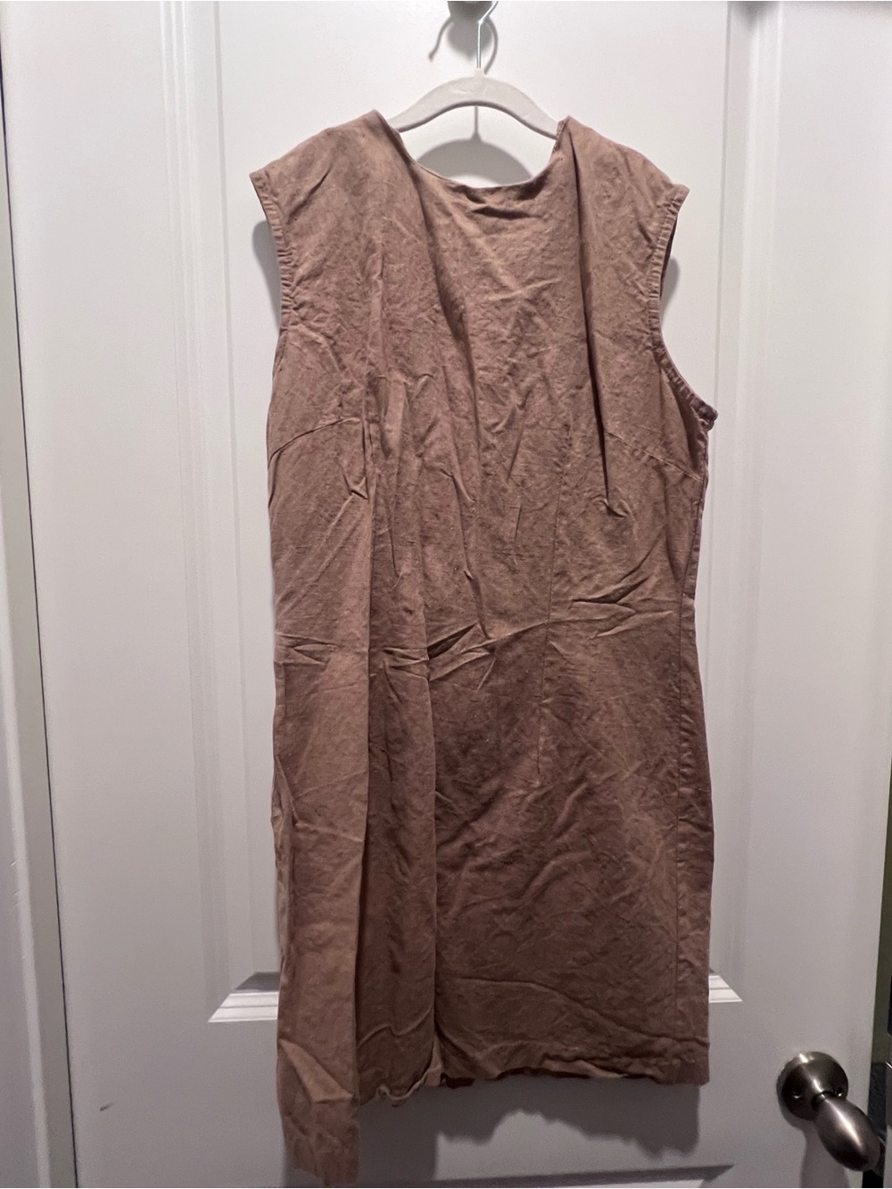 Vintage Sleeveless Taupe Linen Shift Dress